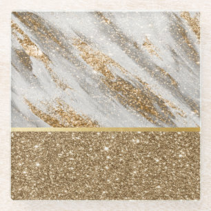 Elegant Stylish Gold Glitter Shiny Glass Coaster