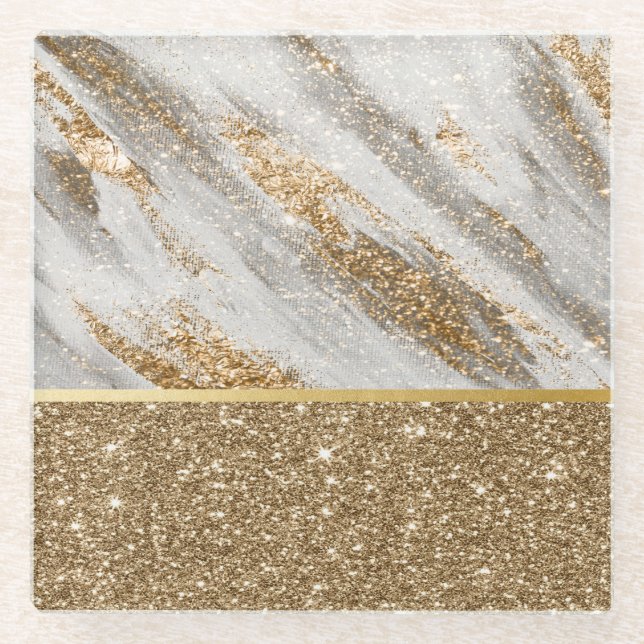 Elegant Stylish Gold Glitter Shiny   Glass Coaster (Front)