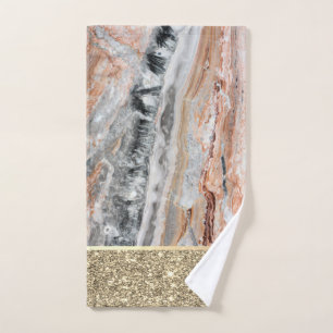 Elegant Stylish Gold Glitter Shiny Marble Stone Bath Towel Set