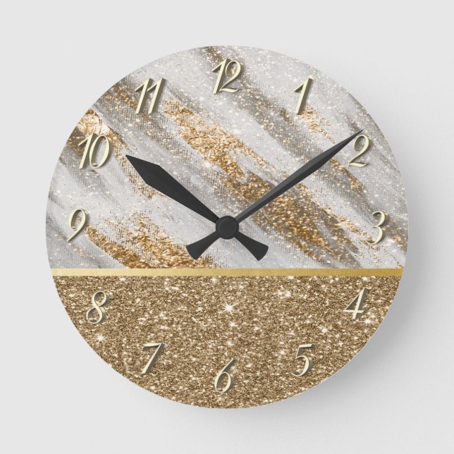 Elegant Stylish Gold Glitter Shiny     Round Clock (Front)