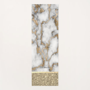 Elegant Stylish Gold Glitter Shiny White Marble  Yoga Mat