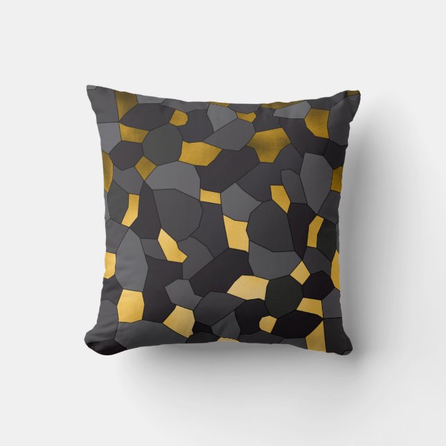 Elegant stylish gold grey and black mosaic cushion (Front)