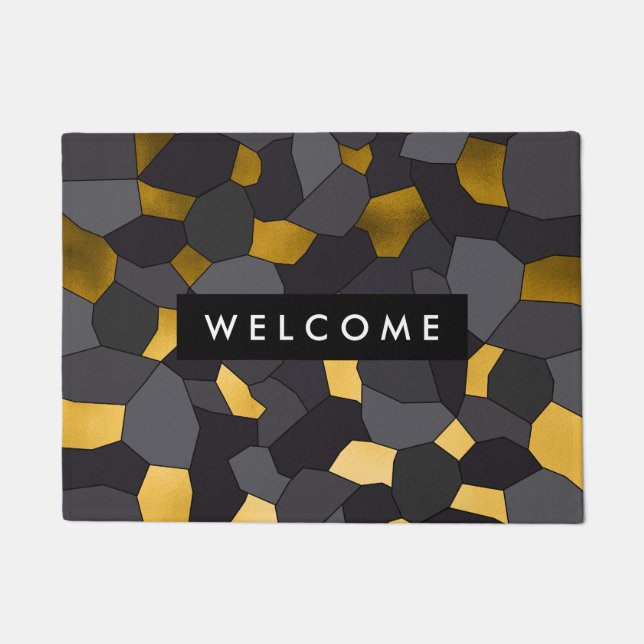 Elegant stylish gold grey and black mosaic doormat (Front)