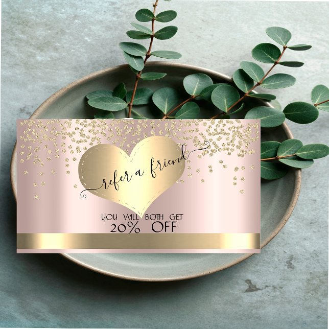 Elegant Stylish Gold Heart Diamonds Rose Gold Referral Card (Creator Uploaded)