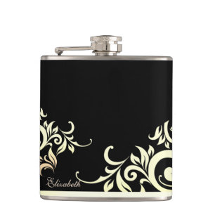 Elegant Stylish Gold Lace,Black -Personalised Hip Flask