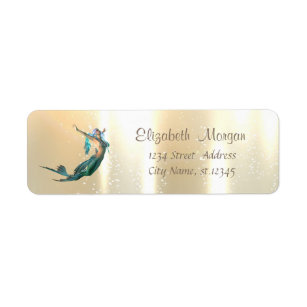 Elegant, Stylish  Gold , Mermaid Return Address Label