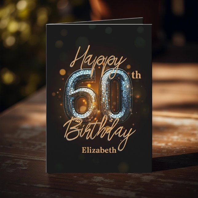 Elegant Stylish Gold Mosaic on Black 60th Birthday Card (Creator Uploaded)