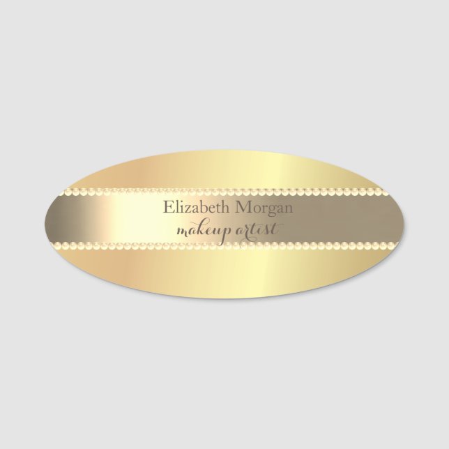 Elegant  Stylish Gold Pearls Name Tag (Front)