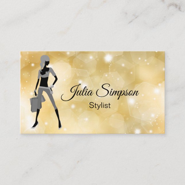 Elegant, Stylish, Gold, Shiny, Girl, Stylist Business Card (Front)