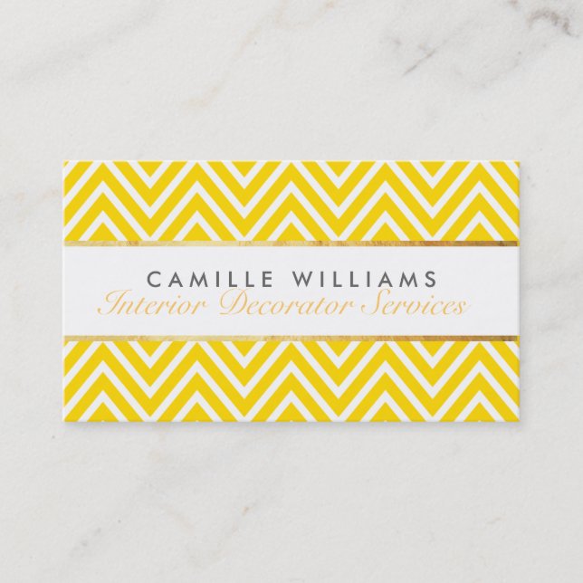 ELEGANT stylish gold strip chevron bright yellow Business Card (Front)