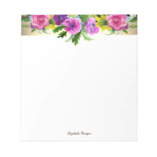 Elegant Stylish Gold Stripe, Flowers- Personalised Notepad