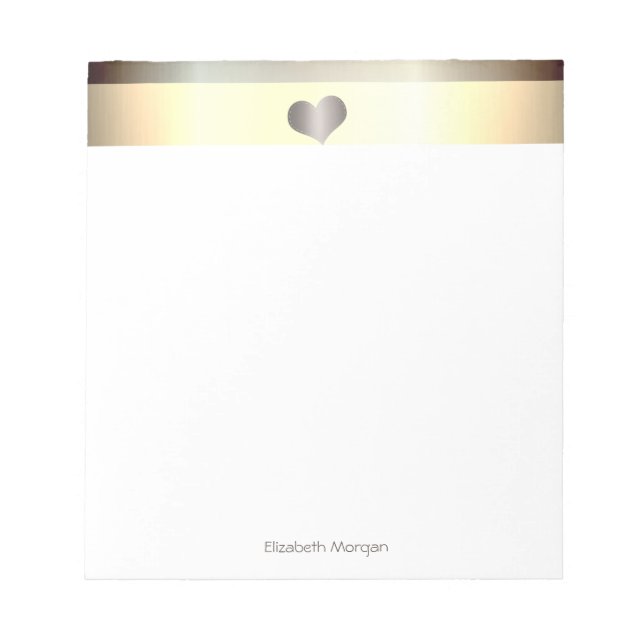 Elegant Stylish Gold  Stripes, Heart- Personalised Notepad (Front)