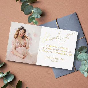 elegant stylish gold thank you baby shower photo card