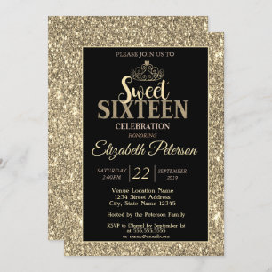 Elegant Stylish Gold Tiara,Glitter Sweet 16 Party Invitation