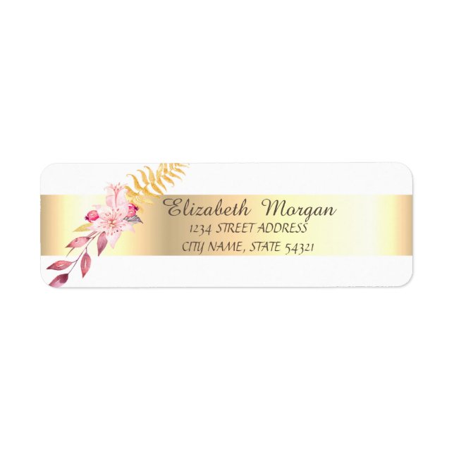 Elegant  Stylish,Gold White ,Flower Address Return Address Label (Front)