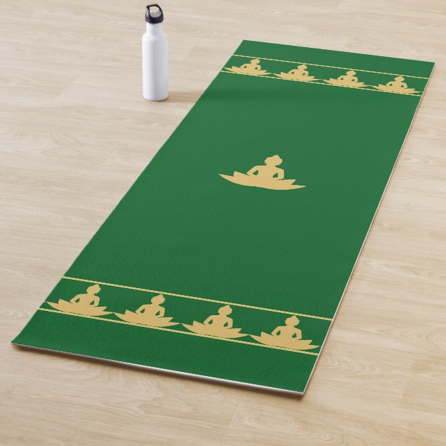 Elegant, Stylish Golden Buddha on Forest Green Yoga Mat (In Situ)