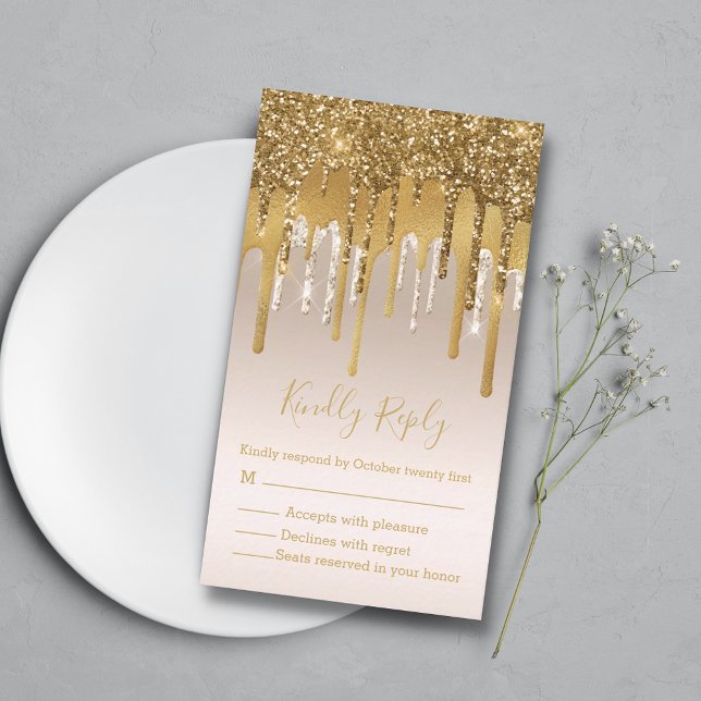 elegant stylish golden  glitters rsvp wedding  card (Creator Uploaded)