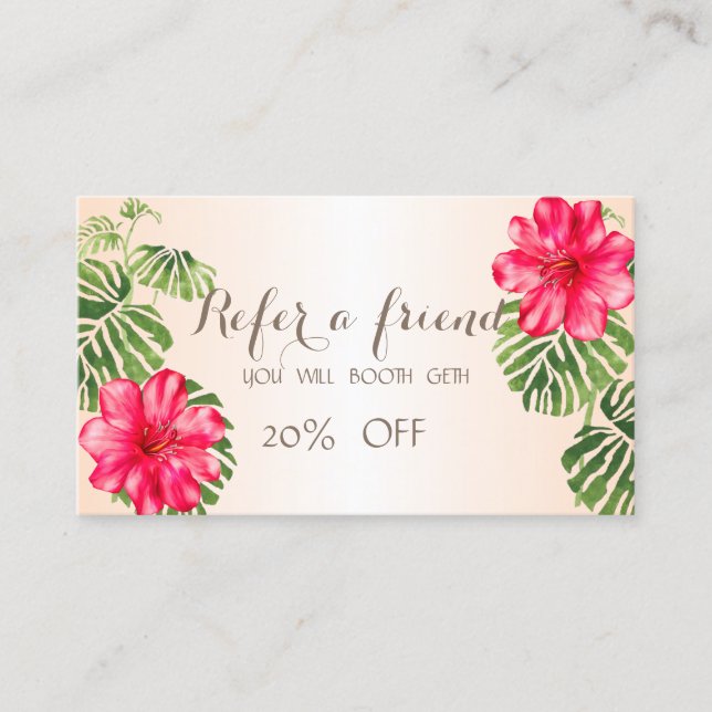 Elegant Stylish Hibiskus, Palm Leave Referral Card (Front)