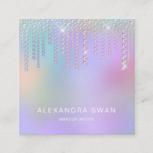 Elegant stylish holographic diamonds makeup artist square business card
