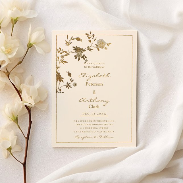 Elegant stylish ivory gold floral luxury Wedding Invitation (Elegant stylish ivory gold floral luxury Wedding )