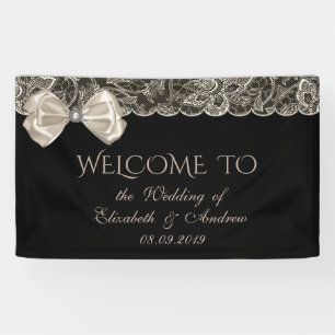 Elegant Stylish,Lace,Bow, Black Wedding Banner