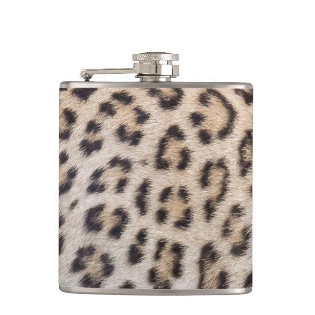 Elegant stylish leopard cheetah fur animal print hip flask (Front)