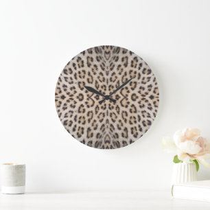 Elegant stylish leopard cheetah fur print pattern large clock