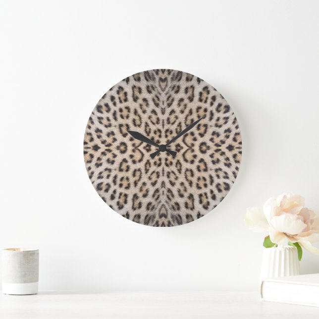 Elegant stylish leopard cheetah fur print pattern large clock (Home)