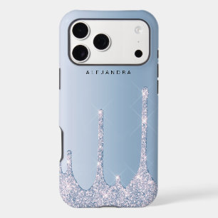 Elegant stylish light blue glitter drips