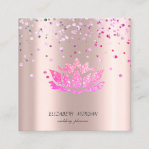 Elegant Stylish Lotus,Confetti Rose Gold Square Business Card