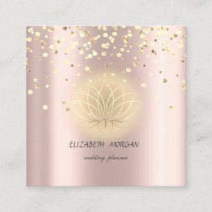 Elegant Stylish Lotus,Confetti Rose Gold Square Business Card