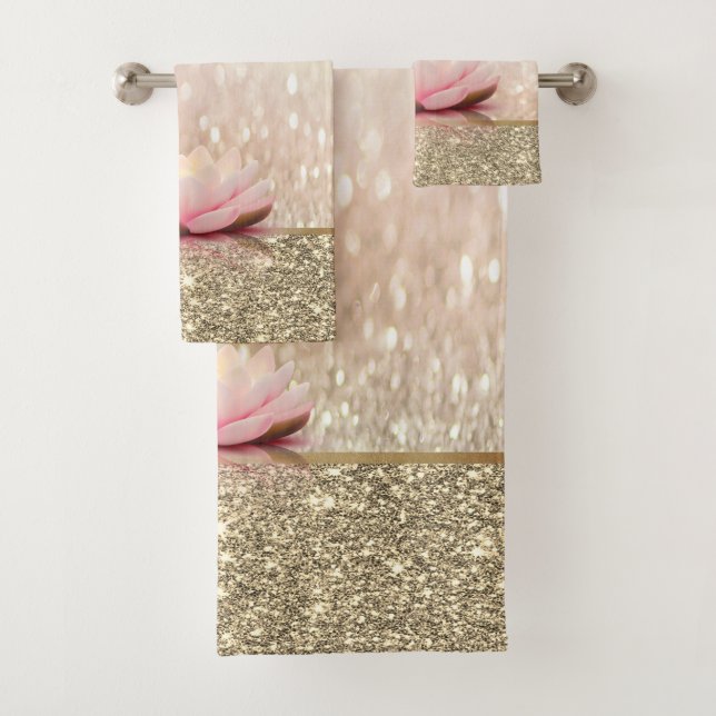 Elegant Stylish Lotus Gold Glitter Shiny Bokeh Bath Towel Set (Insitu)
