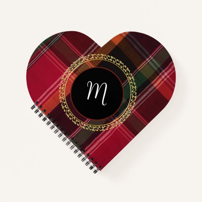 Elegant  Stylish Madras Plaid Pattern Monogram  Notebook (Front)