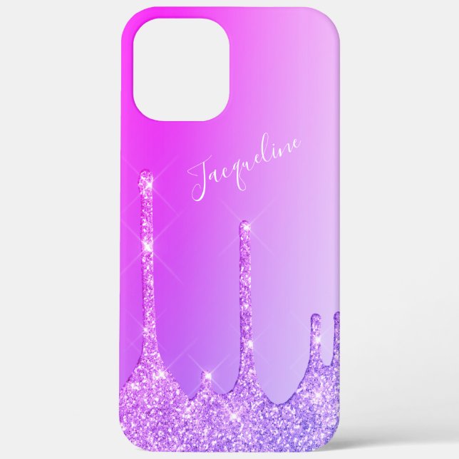 Elegant stylish magenta pink glitter drips Case-Mate iPhone case (Back)