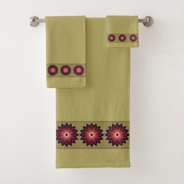 Elegant, Stylish Mandalas on Beige Bath Towel Set (Insitu)