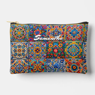 Elegant stylish Mexican talavera tiles monogram Accessory Pouch