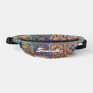 Elegant stylish Mexican talavera tiles monogram Bum Bags