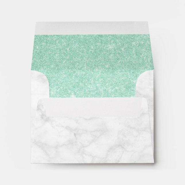 Elegant stylish mint green glitter white marble  envelope (Back (Bottom))