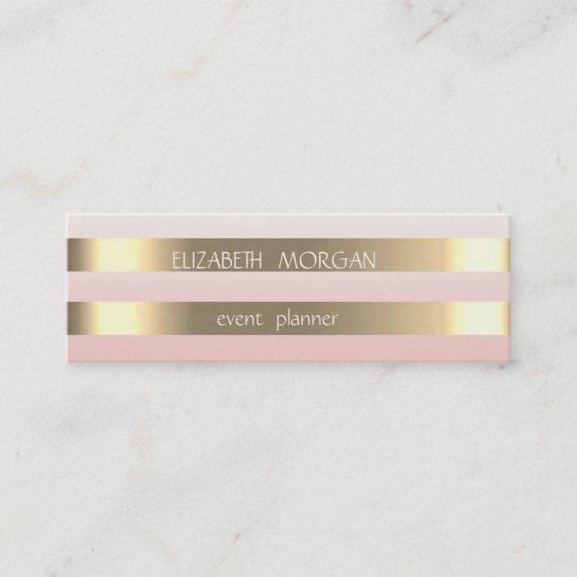 Elegant Stylish Modern  Faux Gold Striped,Pink Mini Business Card (Front)