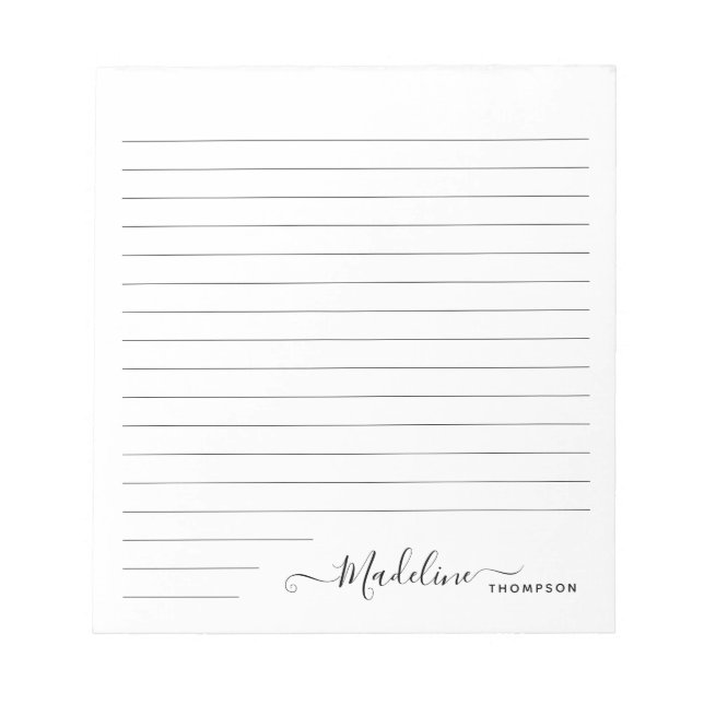 Elegant Stylish Modern Girly Script Black Notepad (Front)
