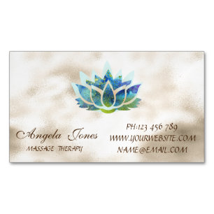 Elegant Stylish Modern Gold,Blue Lotus Flower Magnetic Business Card