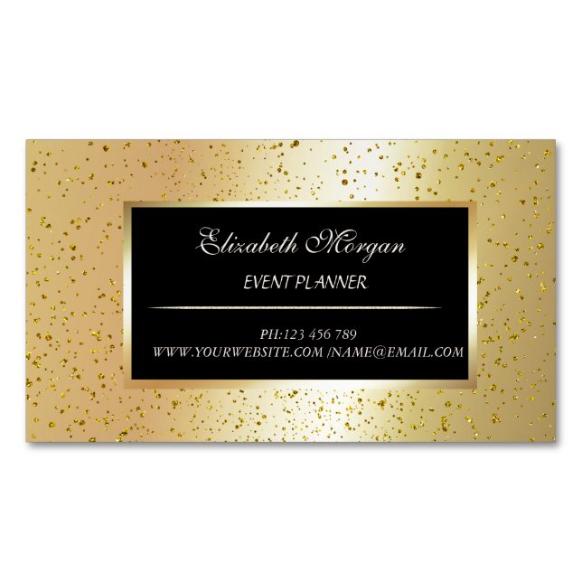 Elegant Stylish Modern Gold Confetti, Frame Magnetic Business Card (Front)