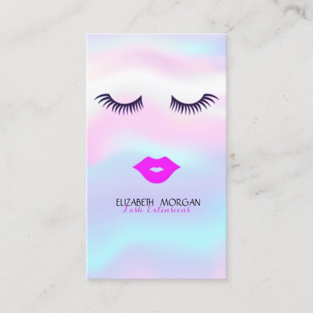 Elegant Stylish Modern ,Lips,Lashes Holographic Business Card (Front)
