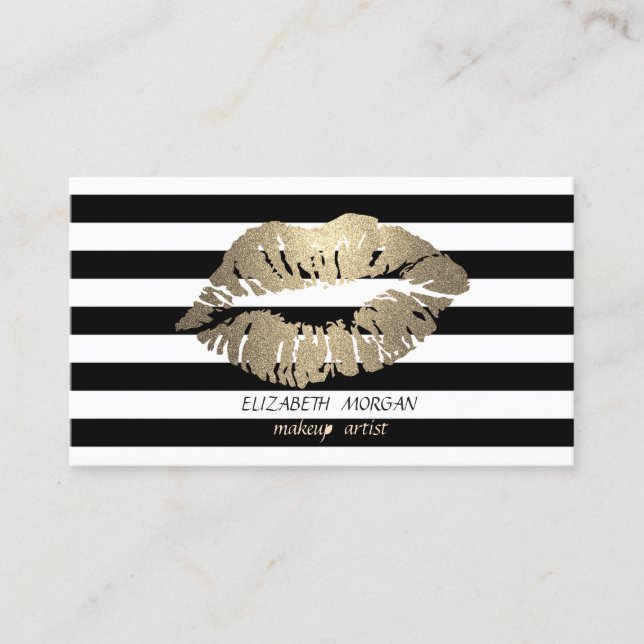 Elegant Stylish Modern Shinny,Stripe,Lips,Makeup Business Card (Front)