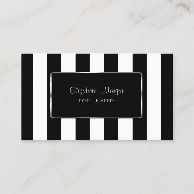 Elegant Stylish,Modern,Striped,Black Frame Business Card (Front)