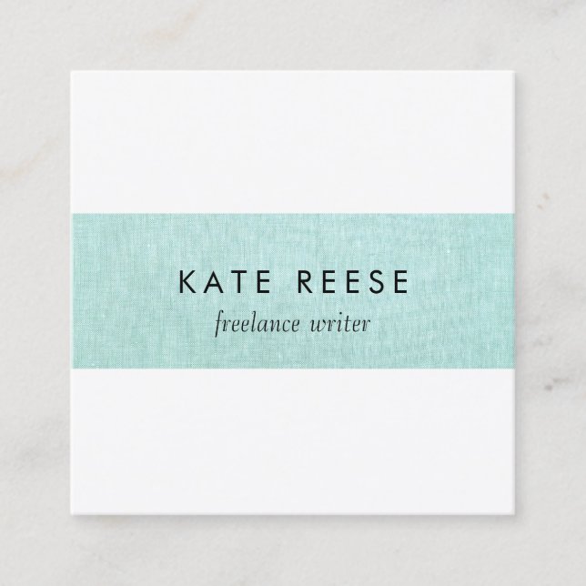 Elegant Stylish Modern Turquoise Linen Stripe Square Business Card (Front)