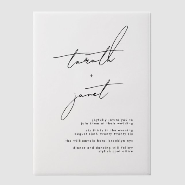 Elegant Stylish NAMES Black Wedding Vellum Invitations (Front)