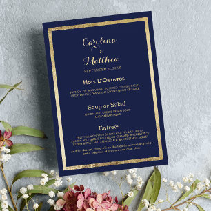 Elegant stylish navy blue faux gold Wedding Menu