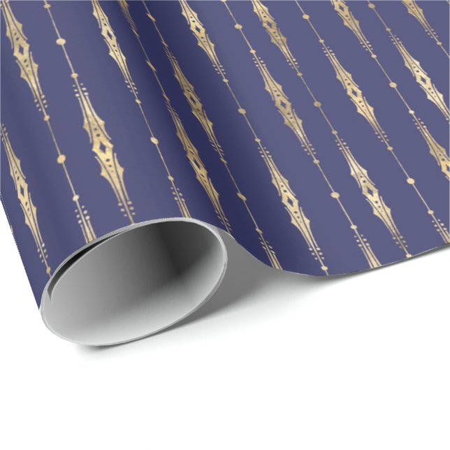 Elegant Stylish Navy Blue Gold Pattern  Wrapping Paper (Roll Corner)