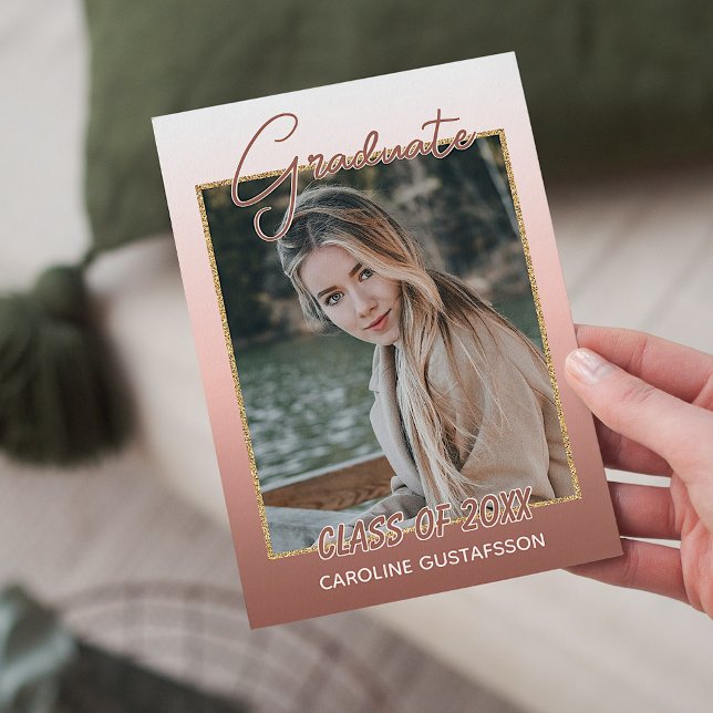 Elegant Stylish Ombre Coral Blush Pink Graduation Announcement (Creator Uploaded)